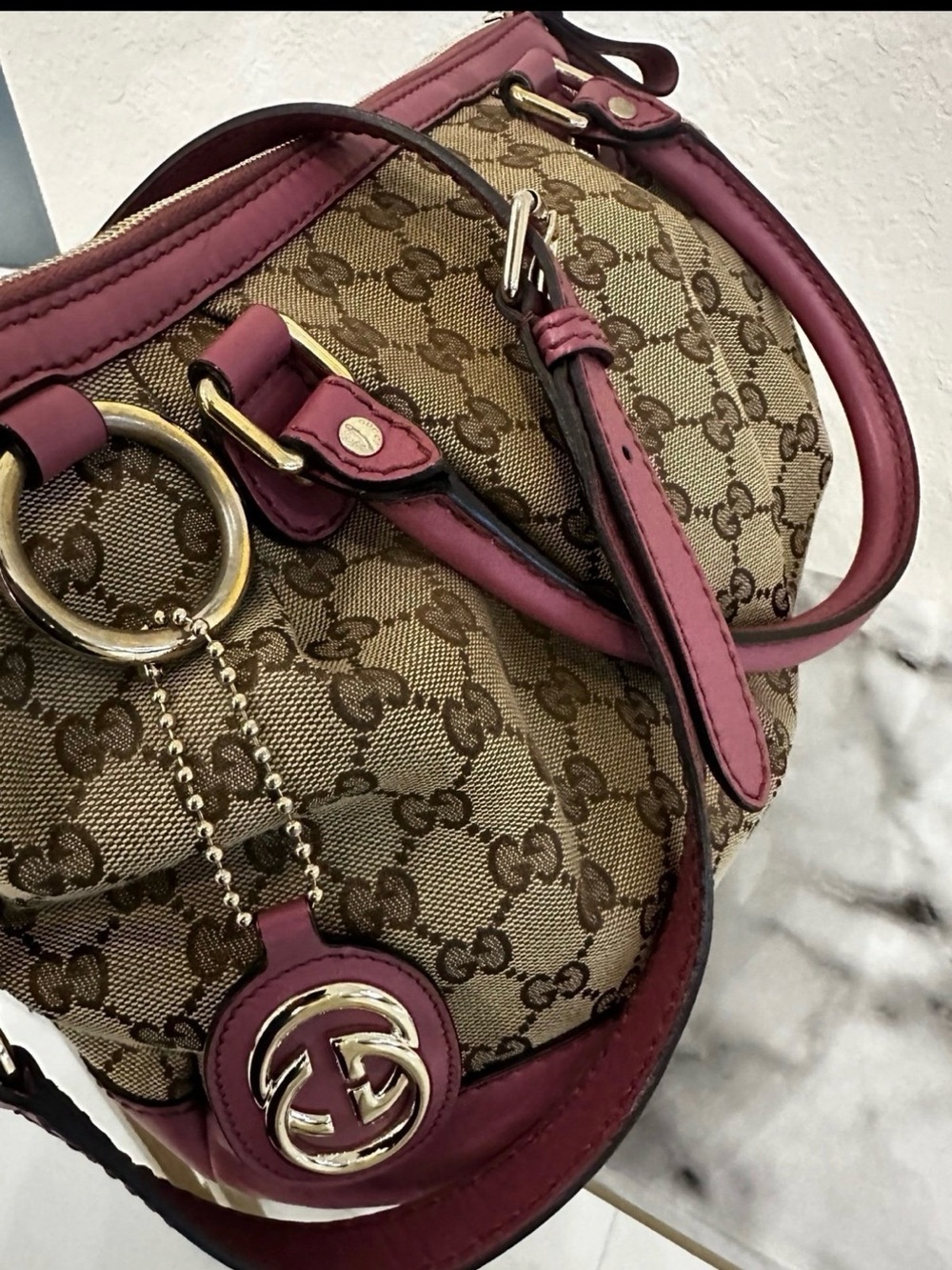 Authentic Gucci Brown GG Canvas Tote with Pink Leather Trim Pristine Condition - Picture 9 of 12